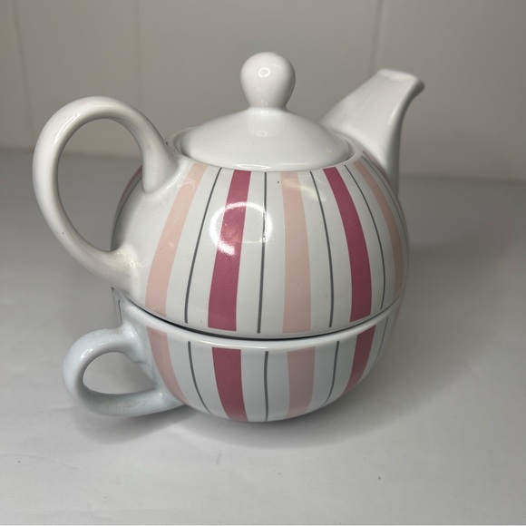 Collectable Hand Painted Pinstripe Graphic With Cancer Ribbon Tea Pot for One - Picture 2 of 8